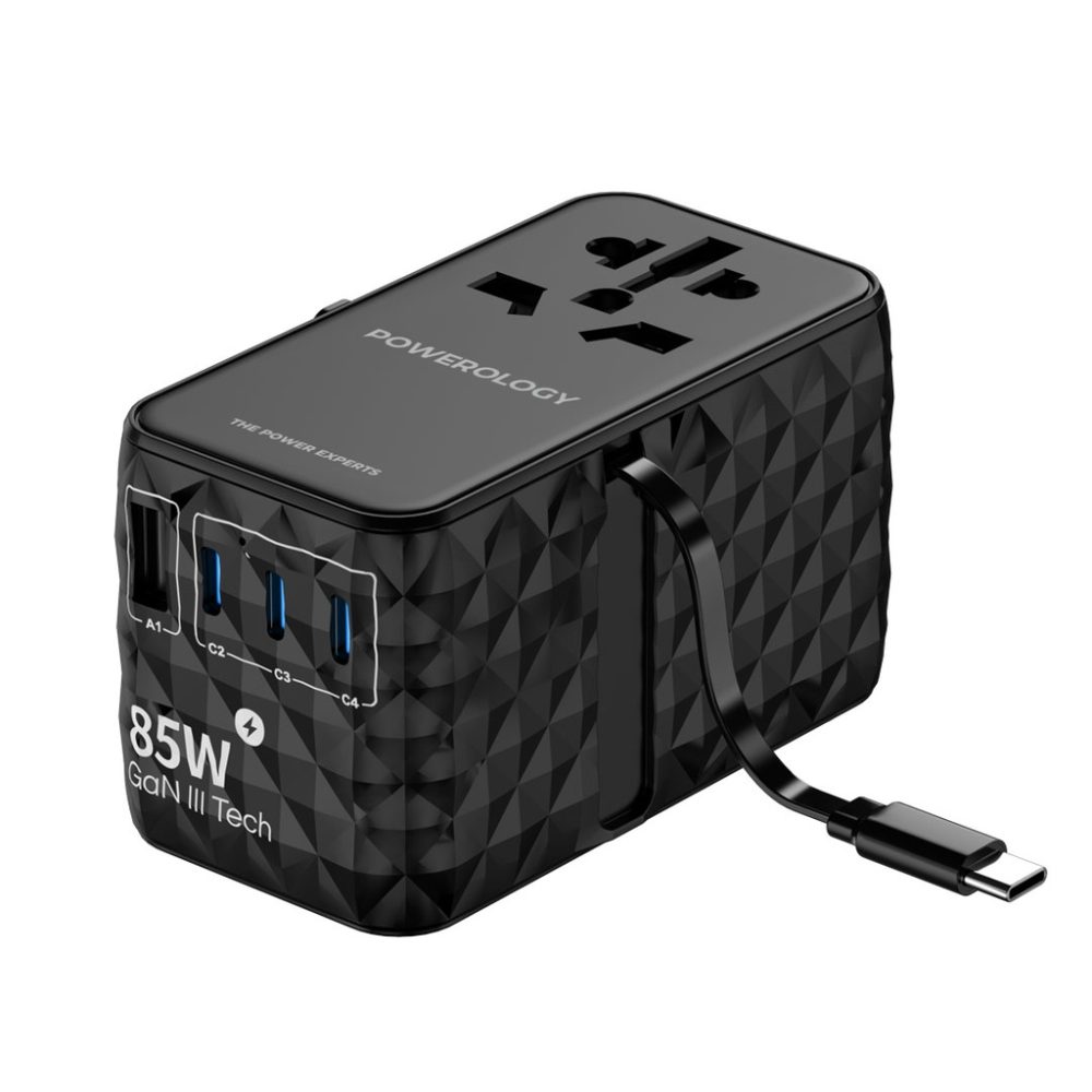 PWCUQC026BK-Powerology-Universal-GaN-85W-Super-Charger-Retractable-Type-C-Cable-_Black